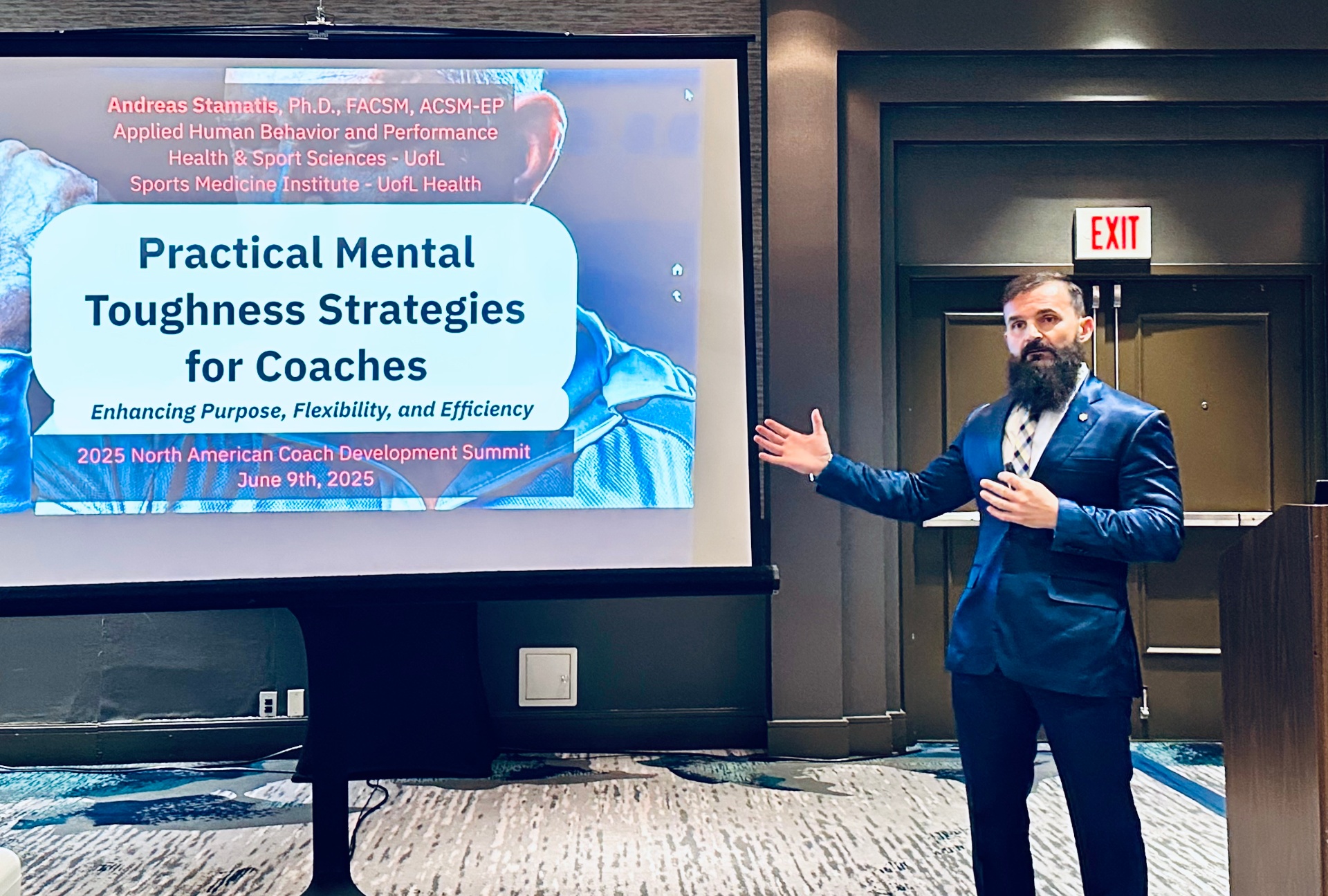 Andreas Stamatis presenting on practical mental toughness strategies for coaches